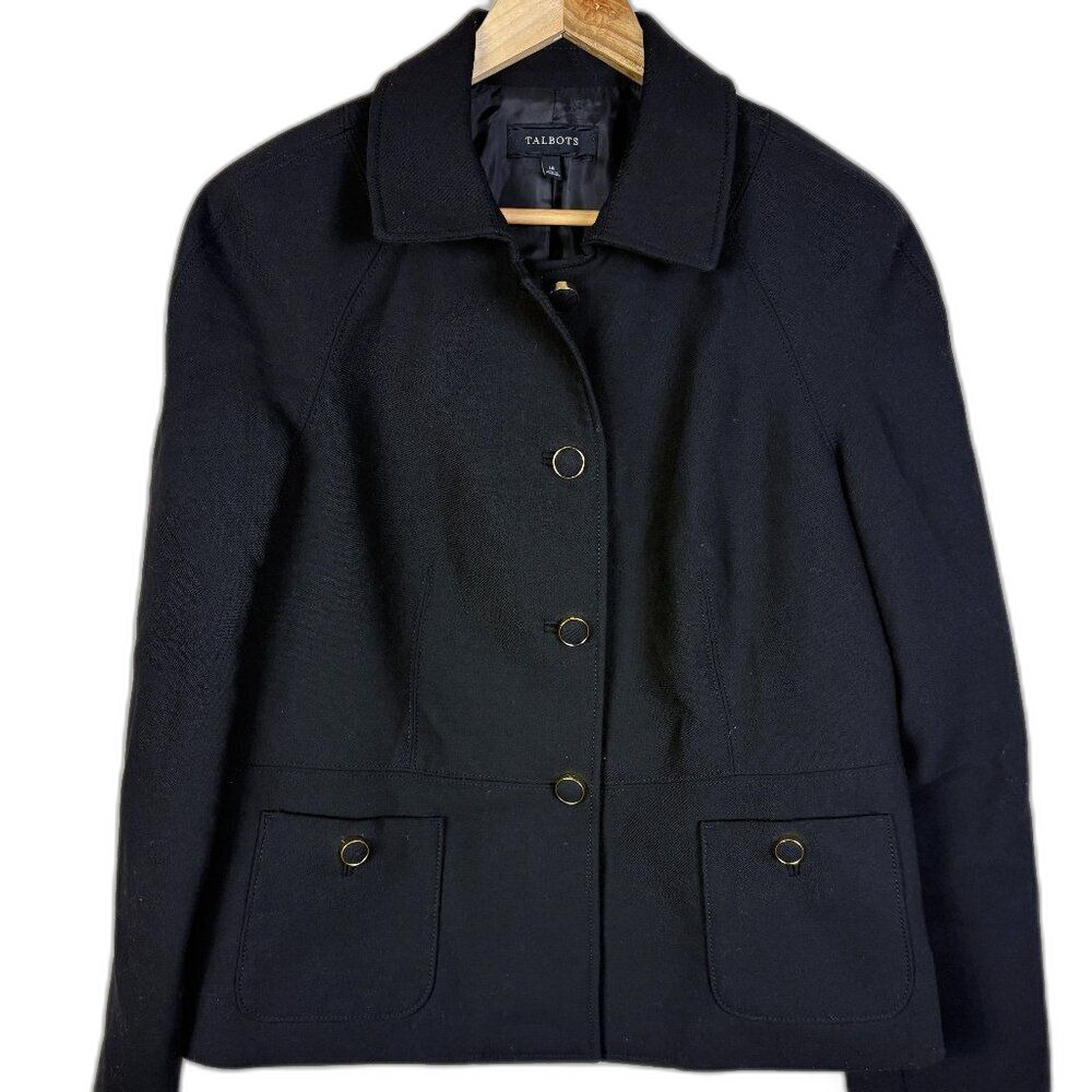 Talbots Women's Black Wool Blend Jacket Lined Women's Size 14 Classic Luxury